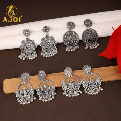 Oxidised Silver Earrings – 4 Trendy Statement Pairs Set