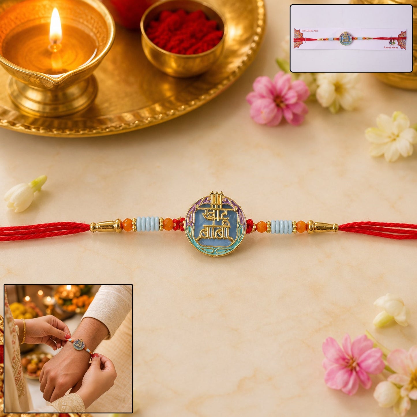 Colorful Rakhi with Beads & Religious Symbol for Brothers (5pcs)