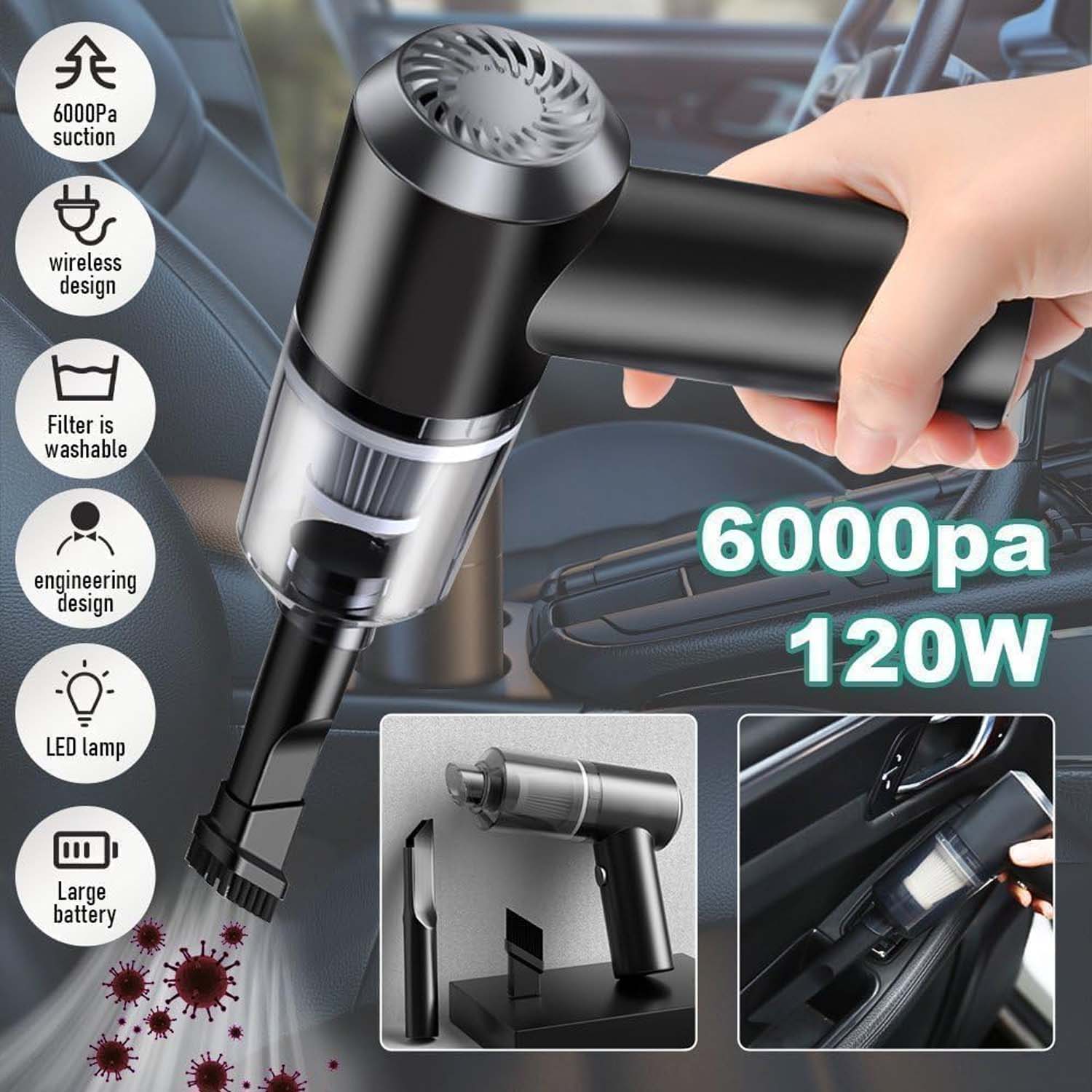 3 in 1 Mini Car Vacuum – Wireless, Rechargeable, Blower & Dust Cleaner for Car & Home
