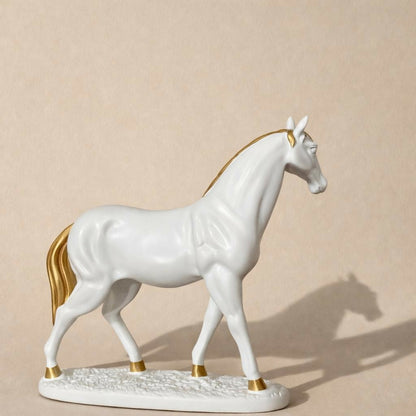 White Horse Showpiece for Home Decor with Gold Finish