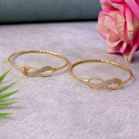 Gold plated infinity design stone bracelet pair front view