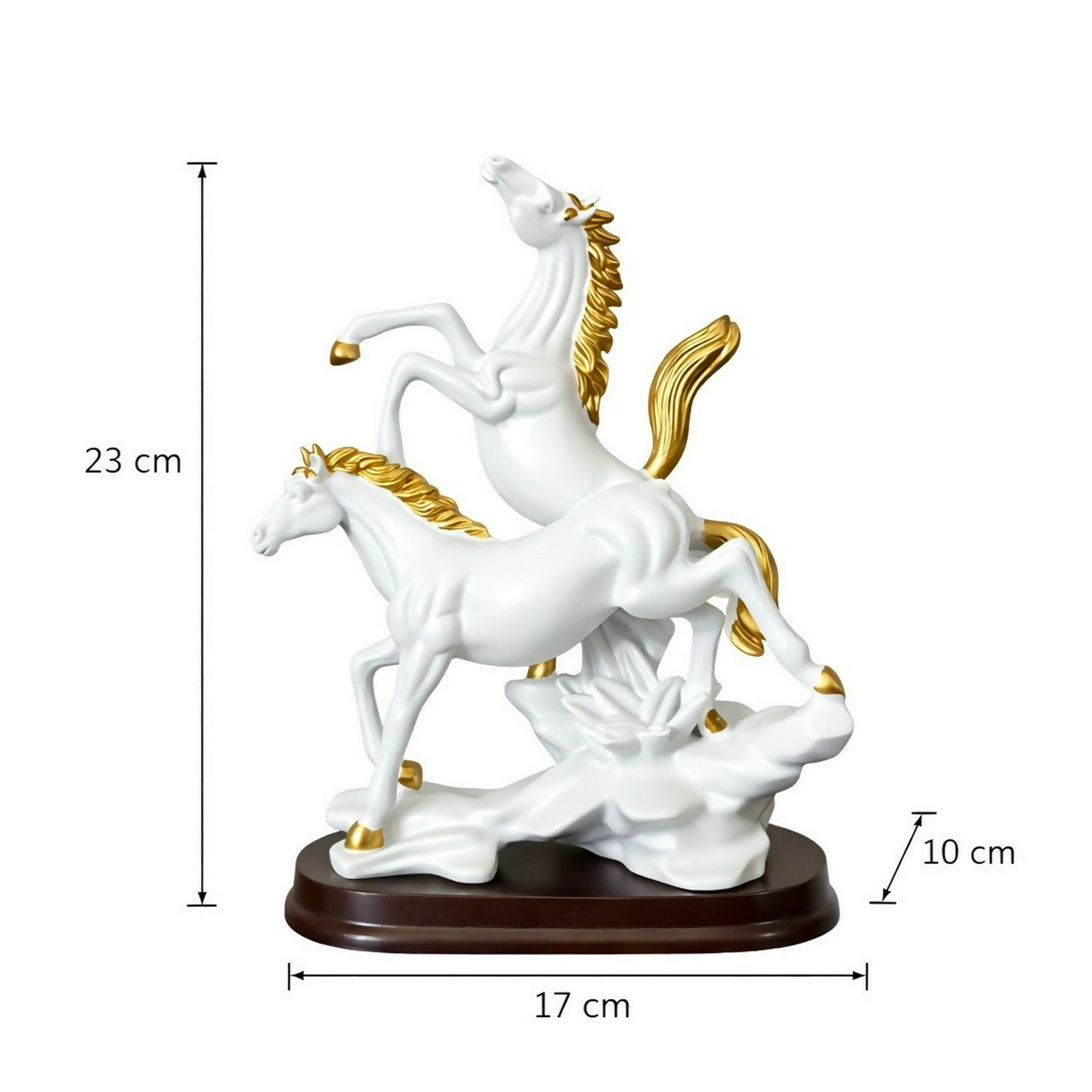 White Gold Horse Statue Showpiece for Home Decor Table Accent