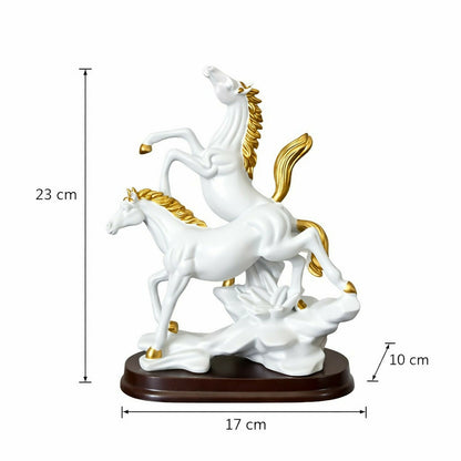 White Gold Horse Statue Showpiece for Home Decor Table Accent