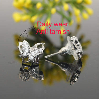 Sterling Silver Butterfly Stud Earrings with AD
