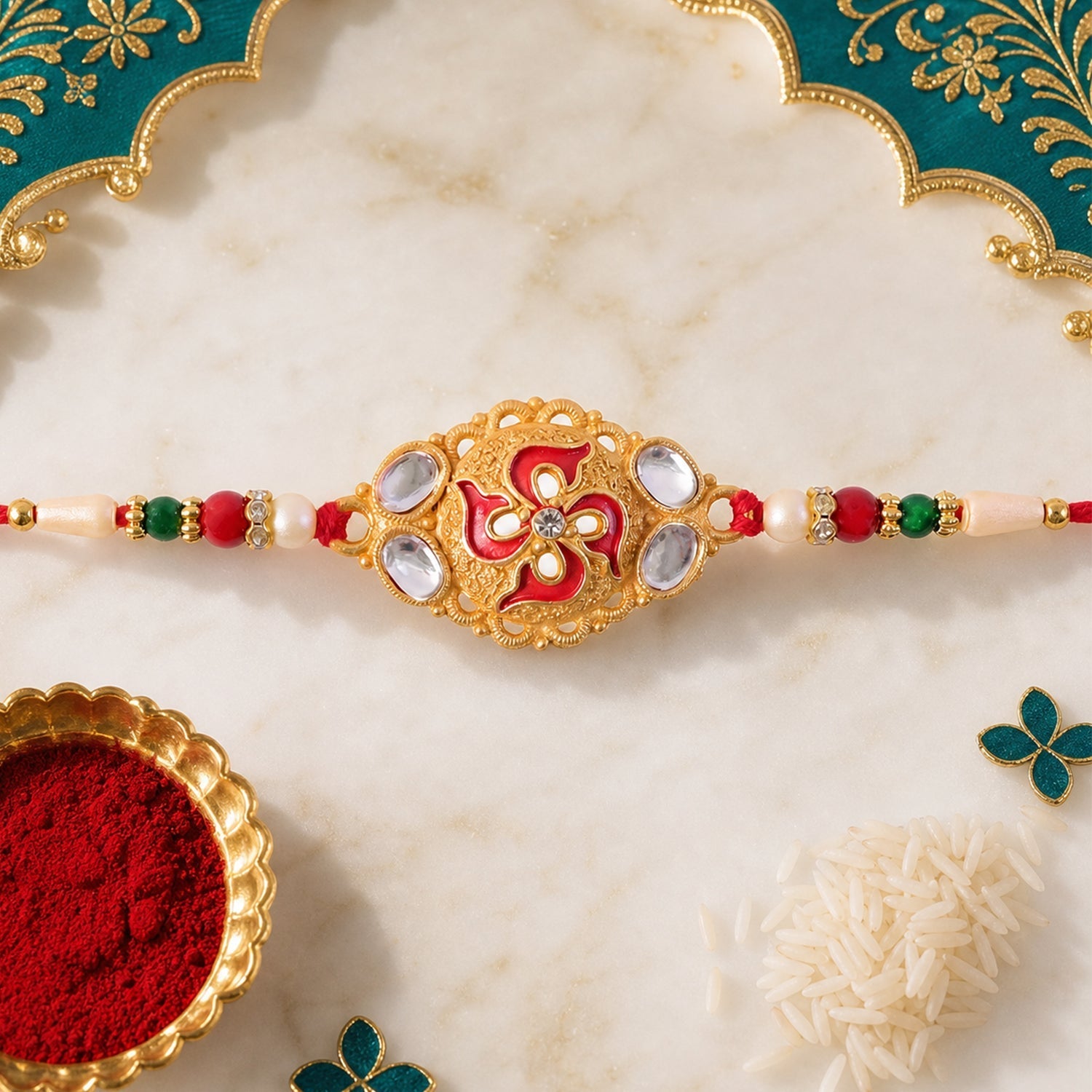 Swastik Designer Rakhi with Pearls for Raksha Bandhan Special (5pcs)