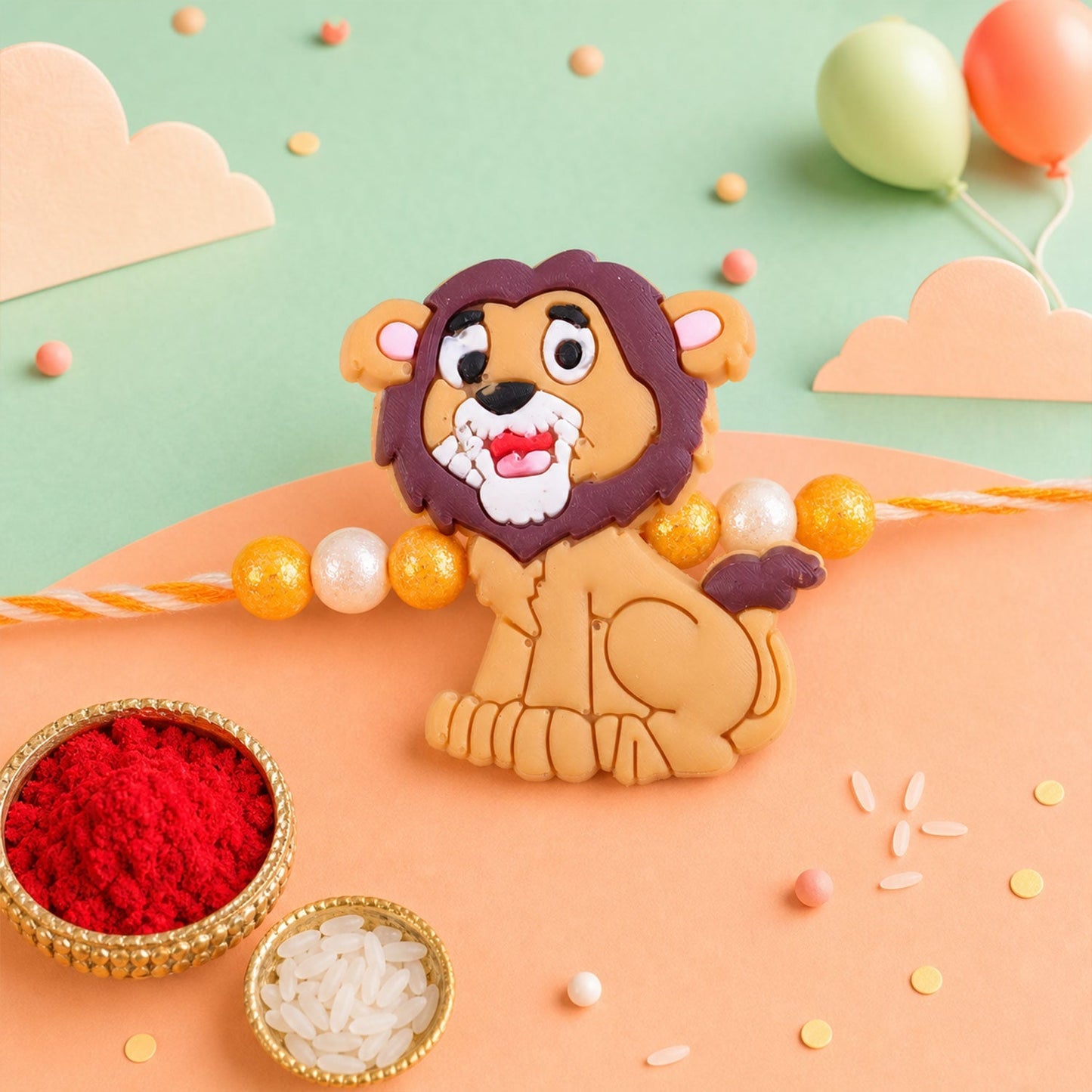 Lion Character Kids Beaded Rakhi for Brothers (5pcs)