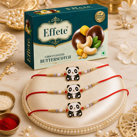 Panda Kids Rakhi Set with Choco Butterscotch, Pack of 3
