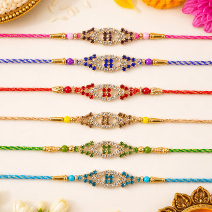Open Marquise Frame Rakhi with AD Stonework (Pack of 6)