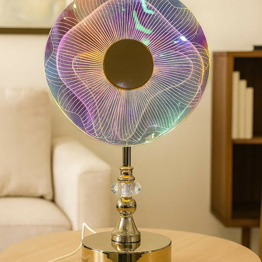 Luxury Crystal Base LED Table Lamp with Colorful Acrylic Disc Shade – Modern Decorative Night Lamp for Bedroom, Living Room & Office (USB Powered, Multicolor Glow)
