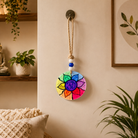 Om Chakra Hanging Suncatcher Glass Wall Decor for Home, Balcony & Yoga Room