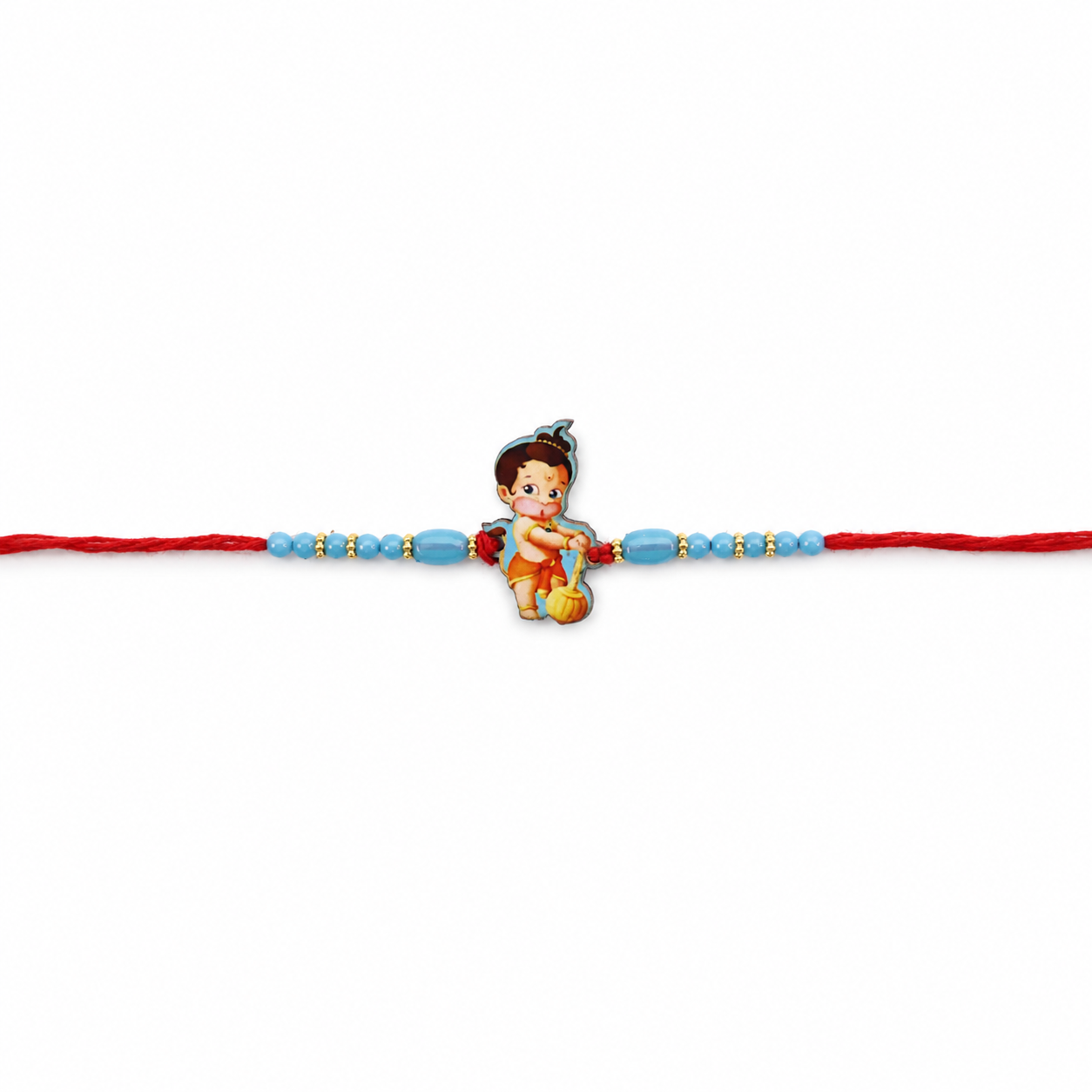 Little Hanuman Kids Rakhi with Blue Bead Chain and Red Thread