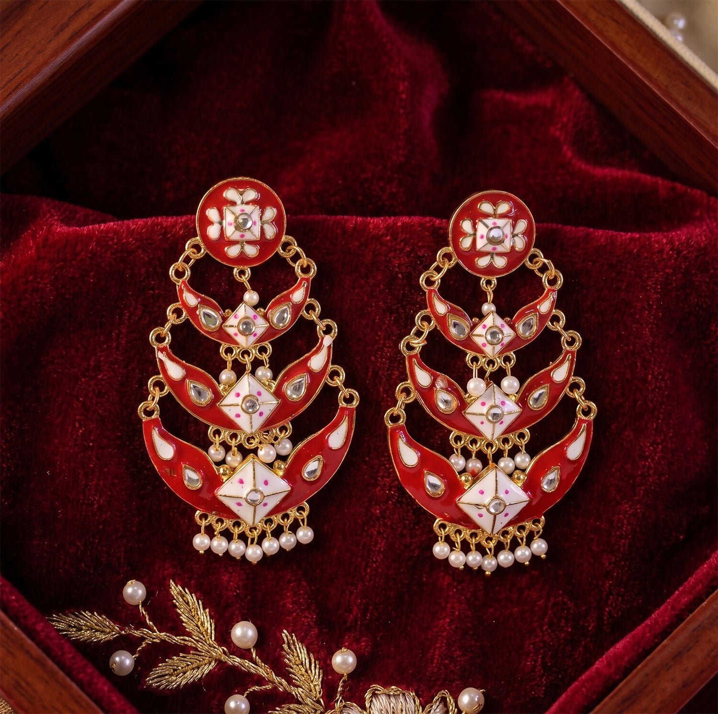Detailed View of Red Meenakari Chandbali Earring
