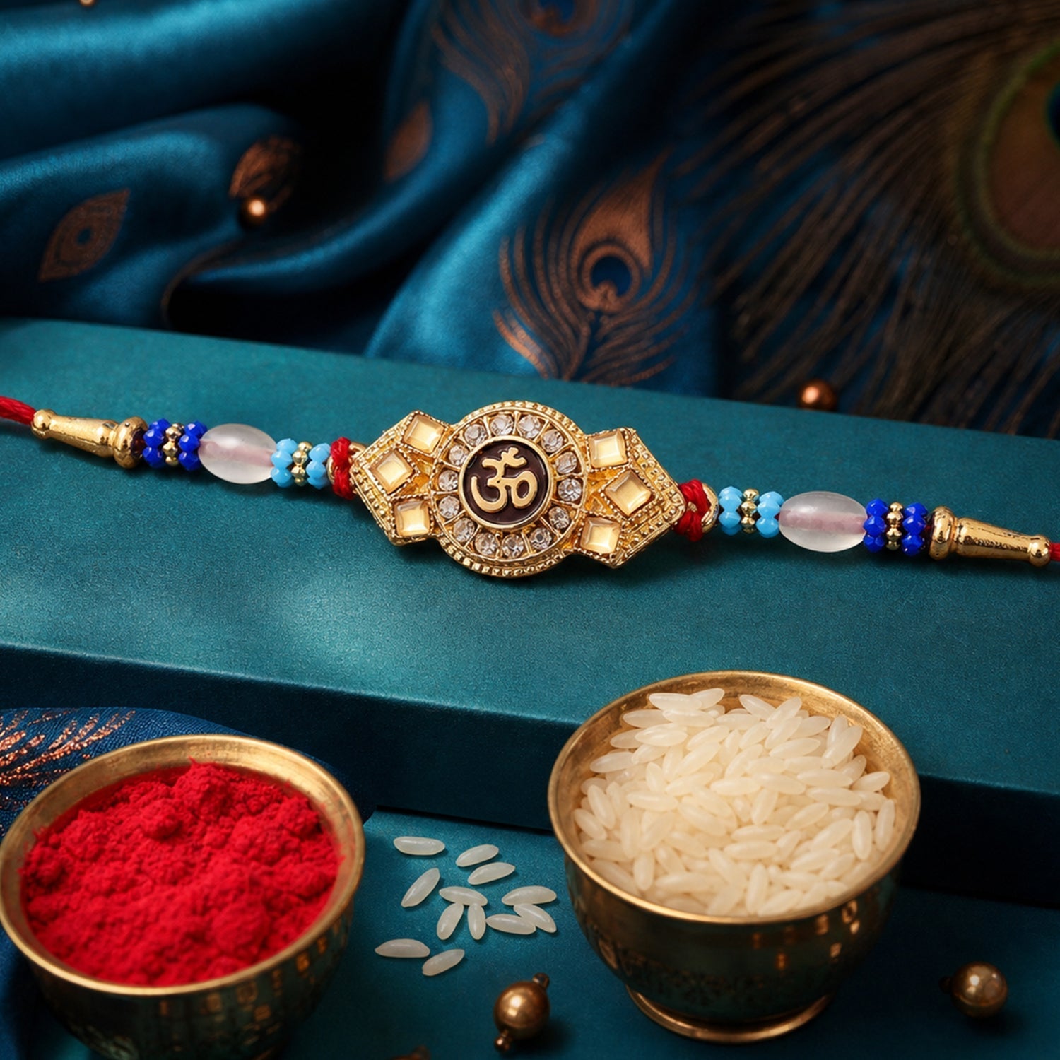Om Symbol Rakhi for Brother Stone Studded Traditional Design (5pcs)
