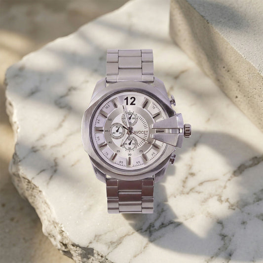 Premium Silver Analog Chronograph Style Wrist Watch for Men