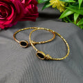Black Stone Gold Plated Open Bangle – Elegant & Versatile Jewelry