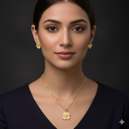 Gold Plated AD Heart & Floral Jewelry Set with Earring For women and girls