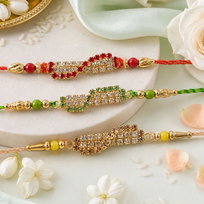 Wave Shaped AD Stone Rakhi for Brother with Beads (Pack of 6)