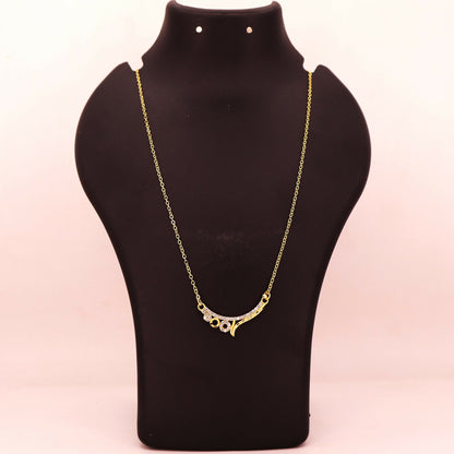 Gold Plated Pink Stone Curved Pendant Necklace Chain For women and girls