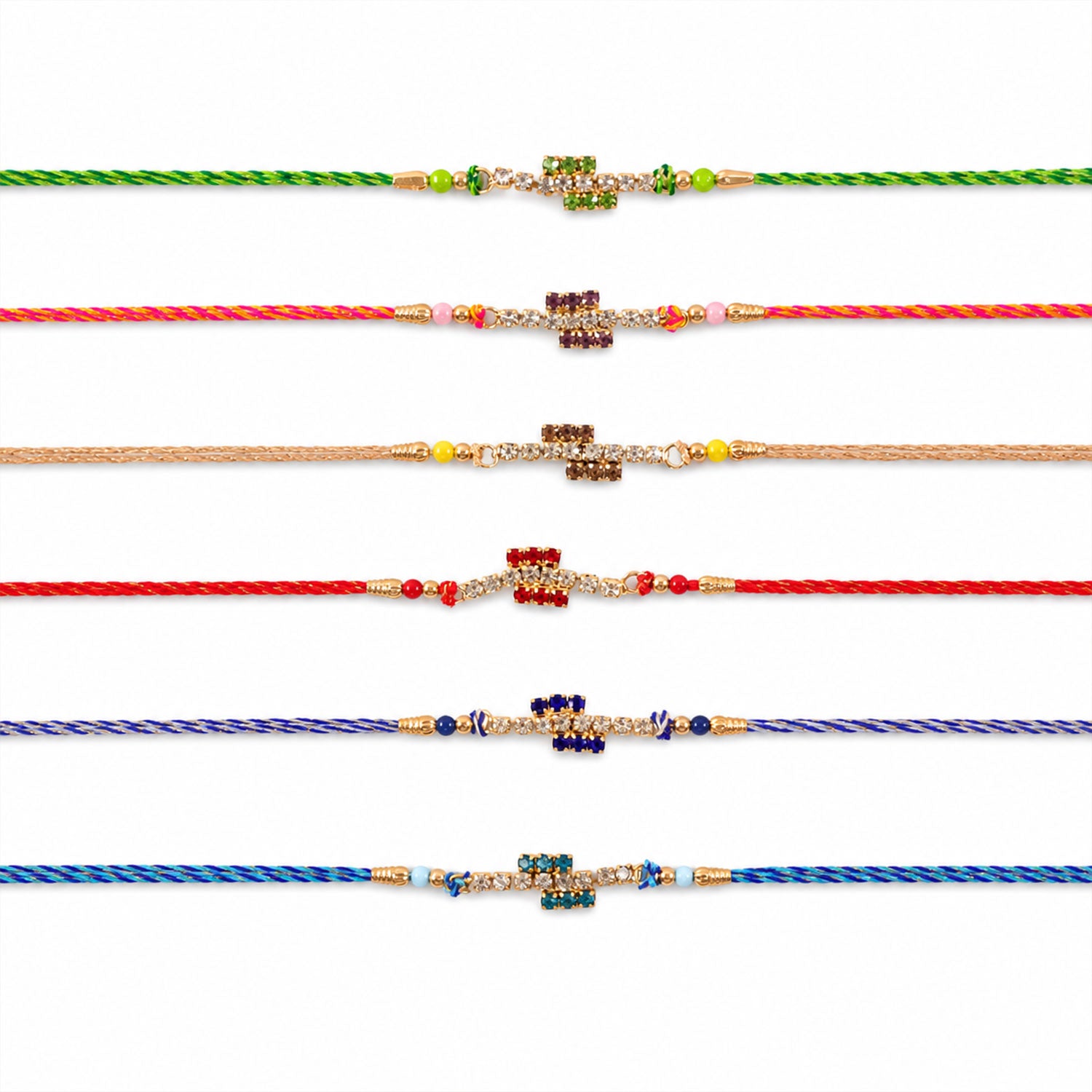 Small Square Stone Rakhi for Raksha Bandhan Gifting (Pack of 6)