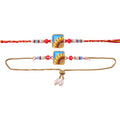 Sunflower Printed Rectangle Crystal Pearl Beads Bhai Bhabhi Rakhi Lumba Set