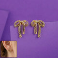 Gold Bow Drop Earrings – Lightweight Korean Style Jewellery for Women