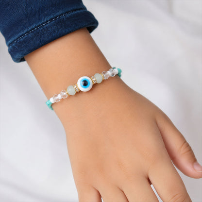 Blue Evil Eye Nazar Charm Rakhi with Turquoise Thread and Bracelet Style Beads