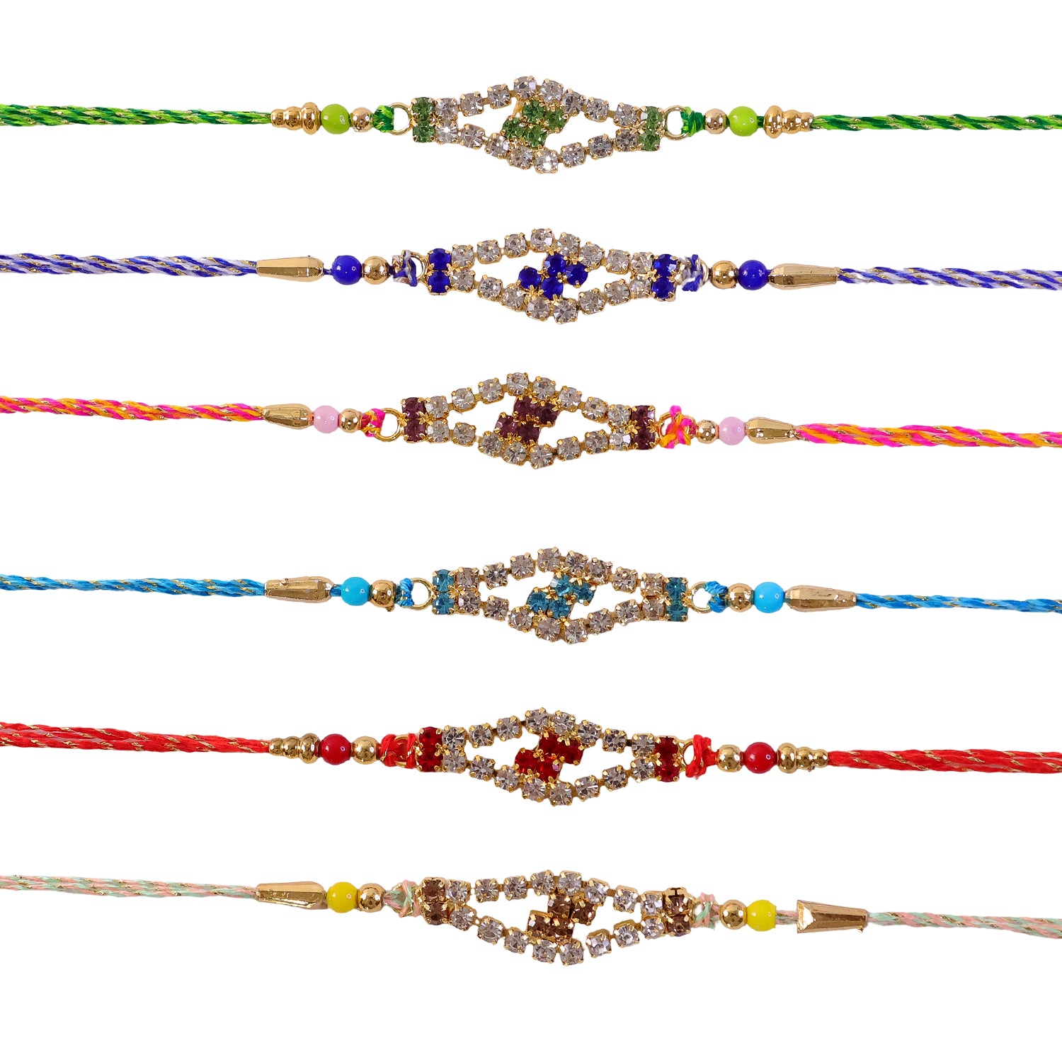 Elongated Diamond AD Stone Rakhi for Raksha Bandhan (Pack of 6)