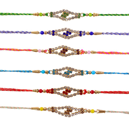 Elongated Diamond AD Stone Rakhi for Raksha Bandhan (Pack of 6)