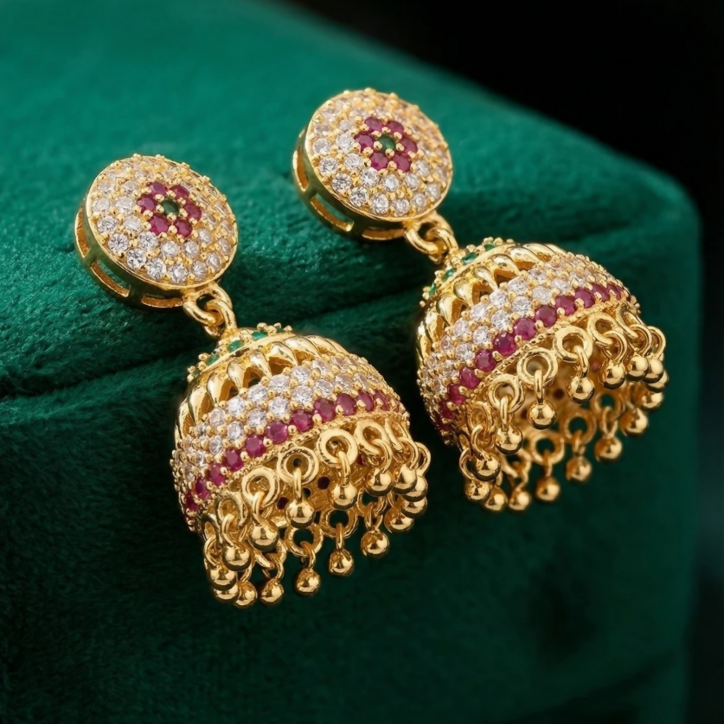 Gold-Plated Multicolour Ad Stone Studded Traditional Jhumka Earrings for Women