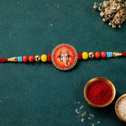 Ganesha Stone Studded Rakhi for Brother Festive Beaded Design (10pcs)