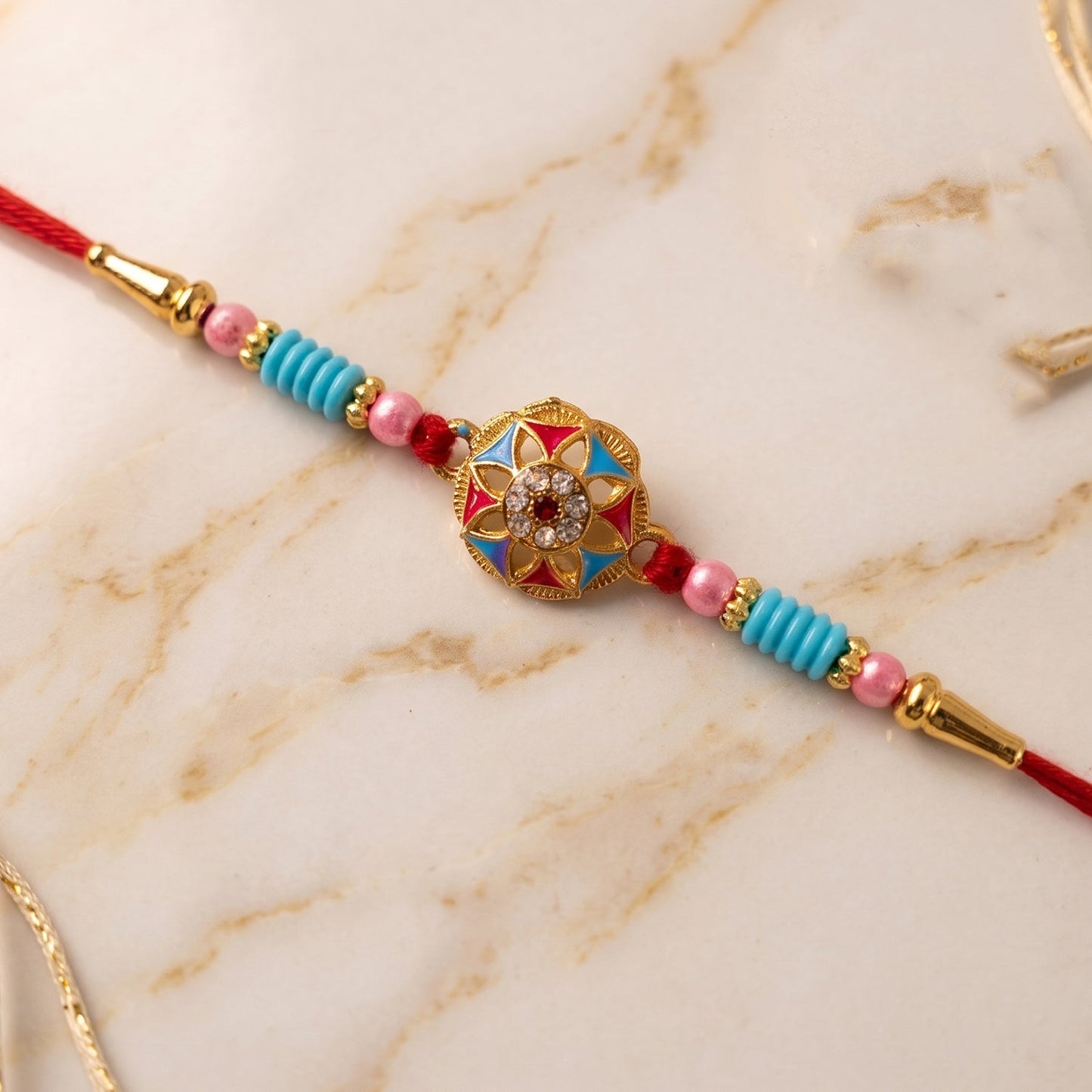 Floral Stone Beaded Rakhi Stylish Brother Gift for Raksha Bandhan (5pcs)