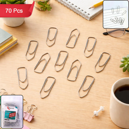 Nickel Plated Paper Clips Strong Metal Wire Clips for Office, School and Home Use (70 Pcs)