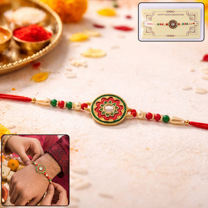 Floral Enamel Rakhi Set with Choco Almonds, Pack of 3