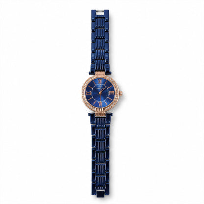 Women's blue analog watch displayed on a surface, ready for daily wear or special occasions.