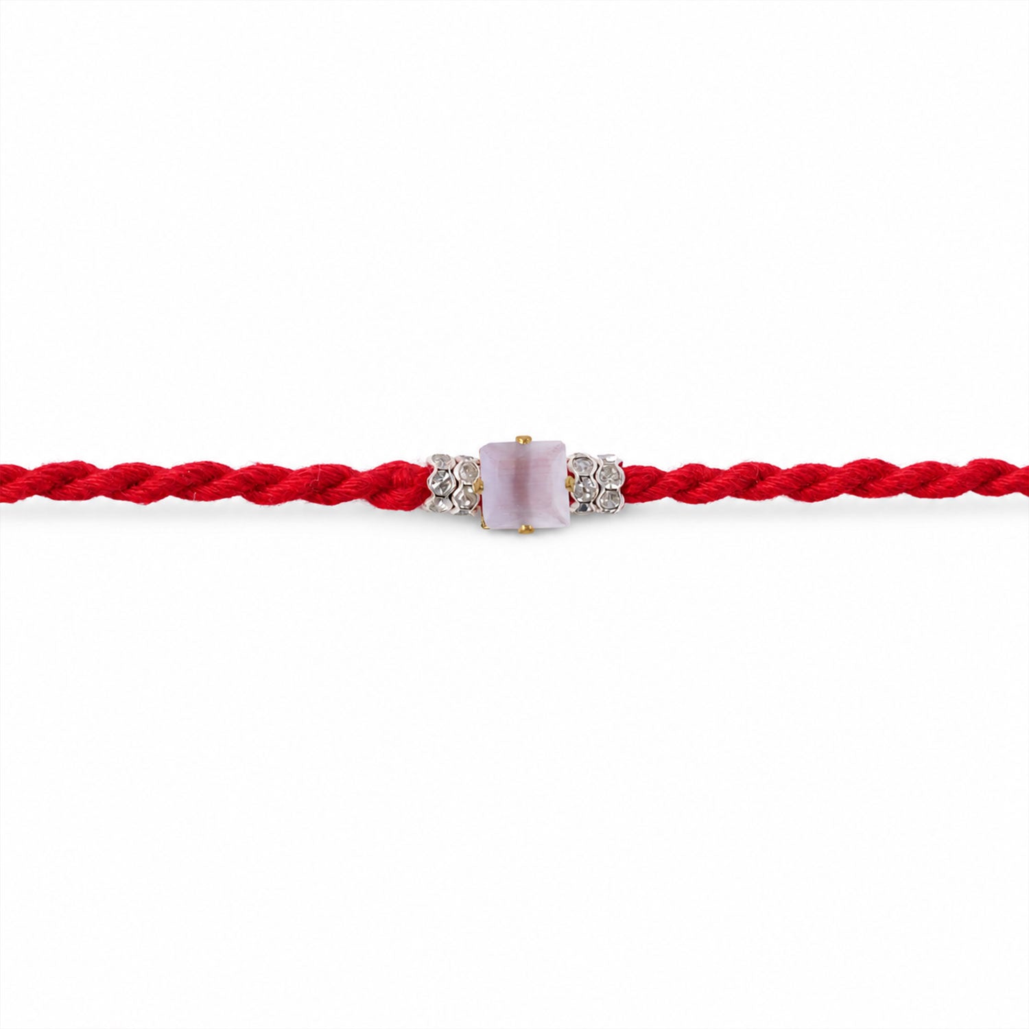 Red Twisted Cord Rakhi with a Bold Square Crystal Stone Pendant