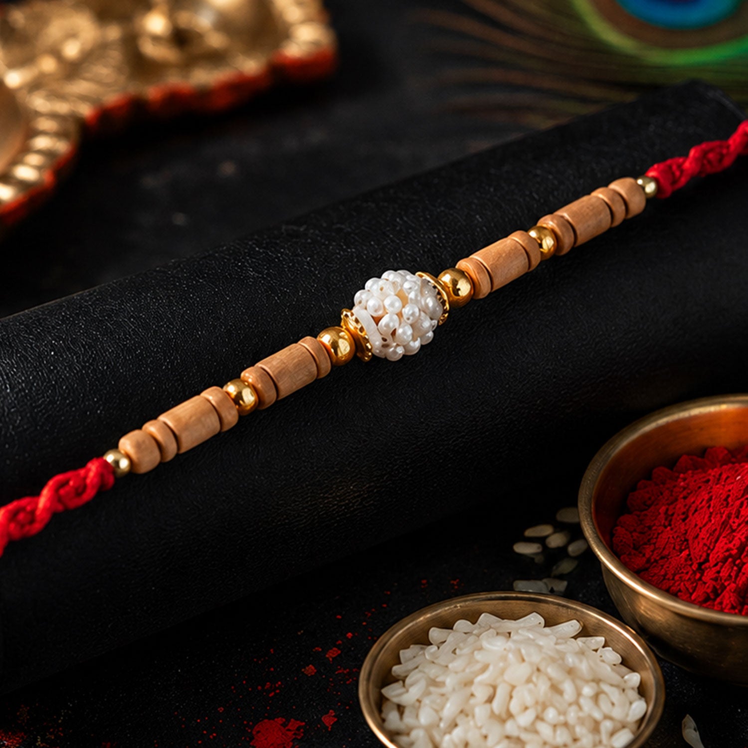 Stone Studded Designer Rakhi with Traditional Beads and Beautiful Festive Finish