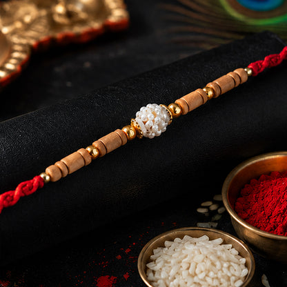 Stone Studded Designer Rakhi with Traditional Beads and Beautiful Festive Finish
