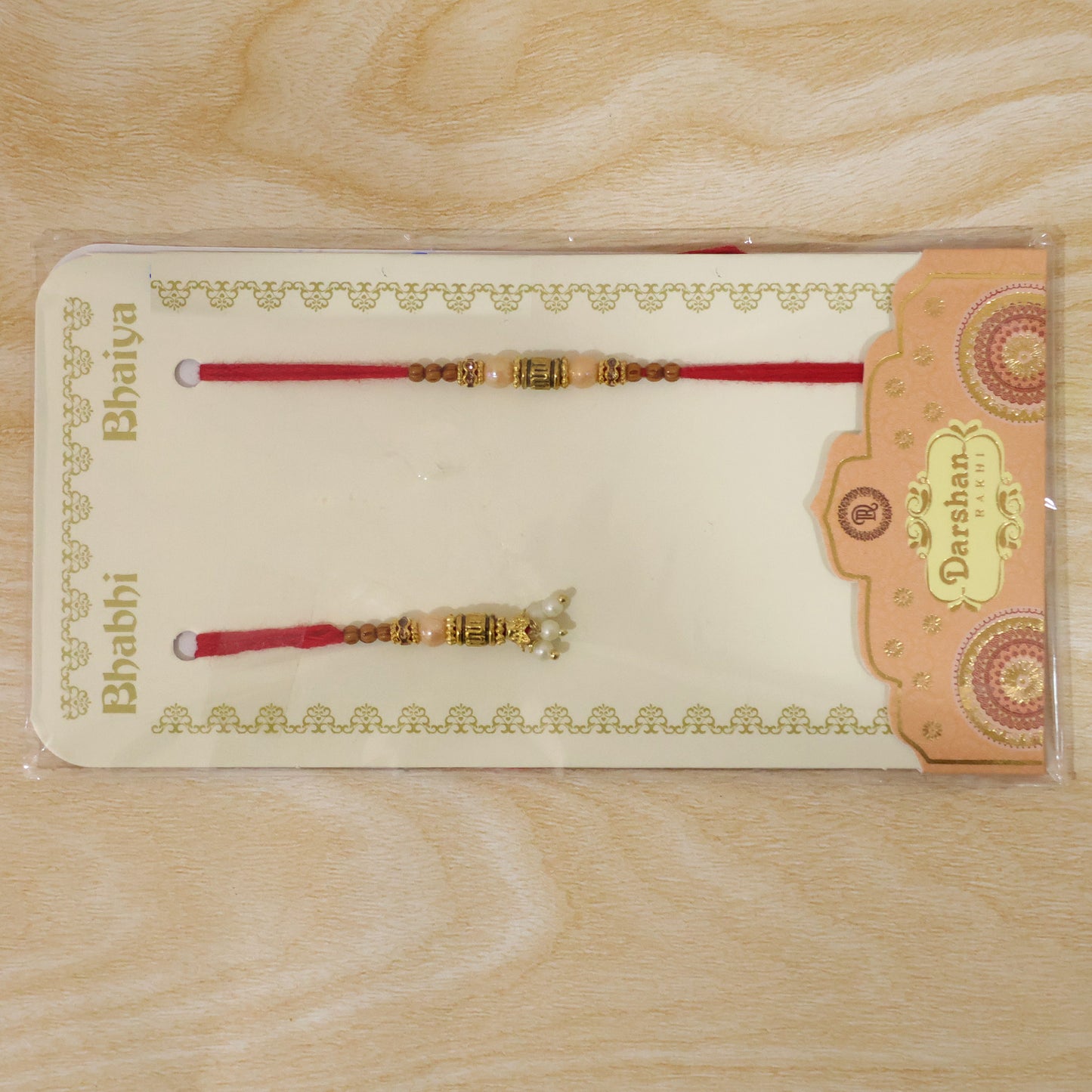 Beaded Minimal Design Bhai Bhabhi Rakhi with Cylinder Beads and Pearls for Gifting