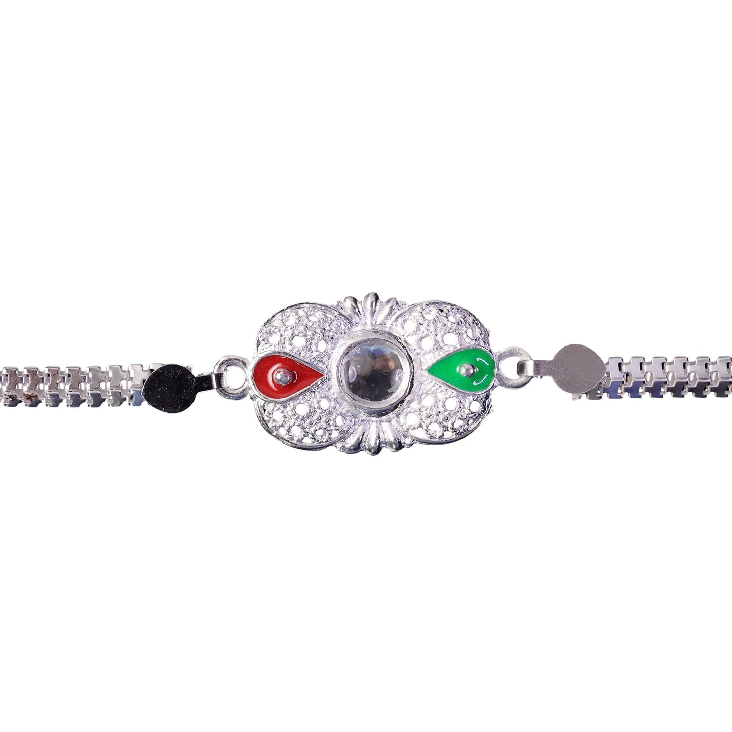 Silver Rakhi Enamel Mirror Stone Design for Brother (10pcs)