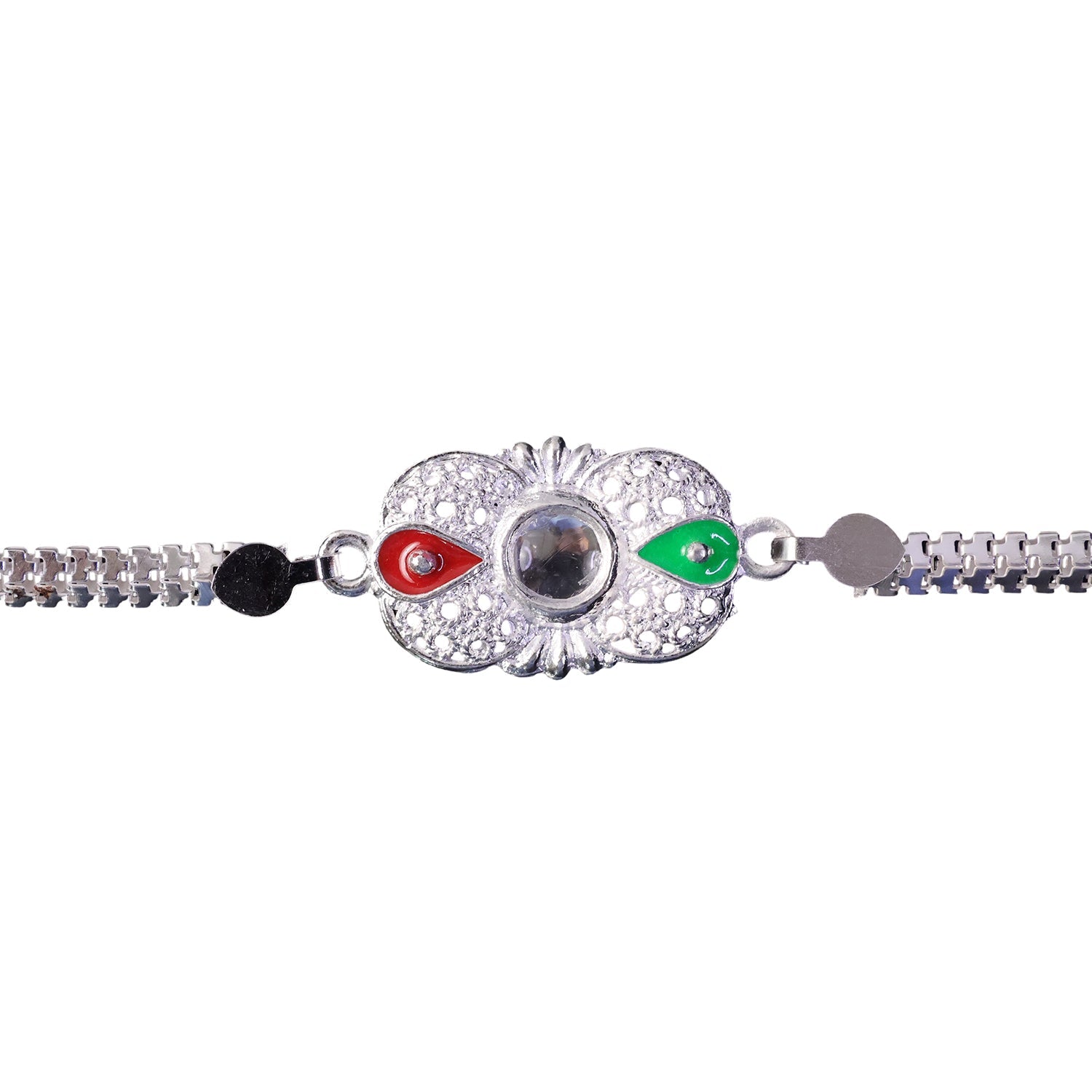 Silver Rakhi Enamel Mirror Stone Design for Brother (10pcs)