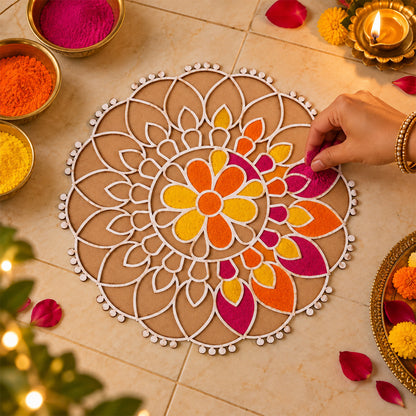 Round Floral Rangoli Stencil Board for Door Entrance and Festive Decoration
