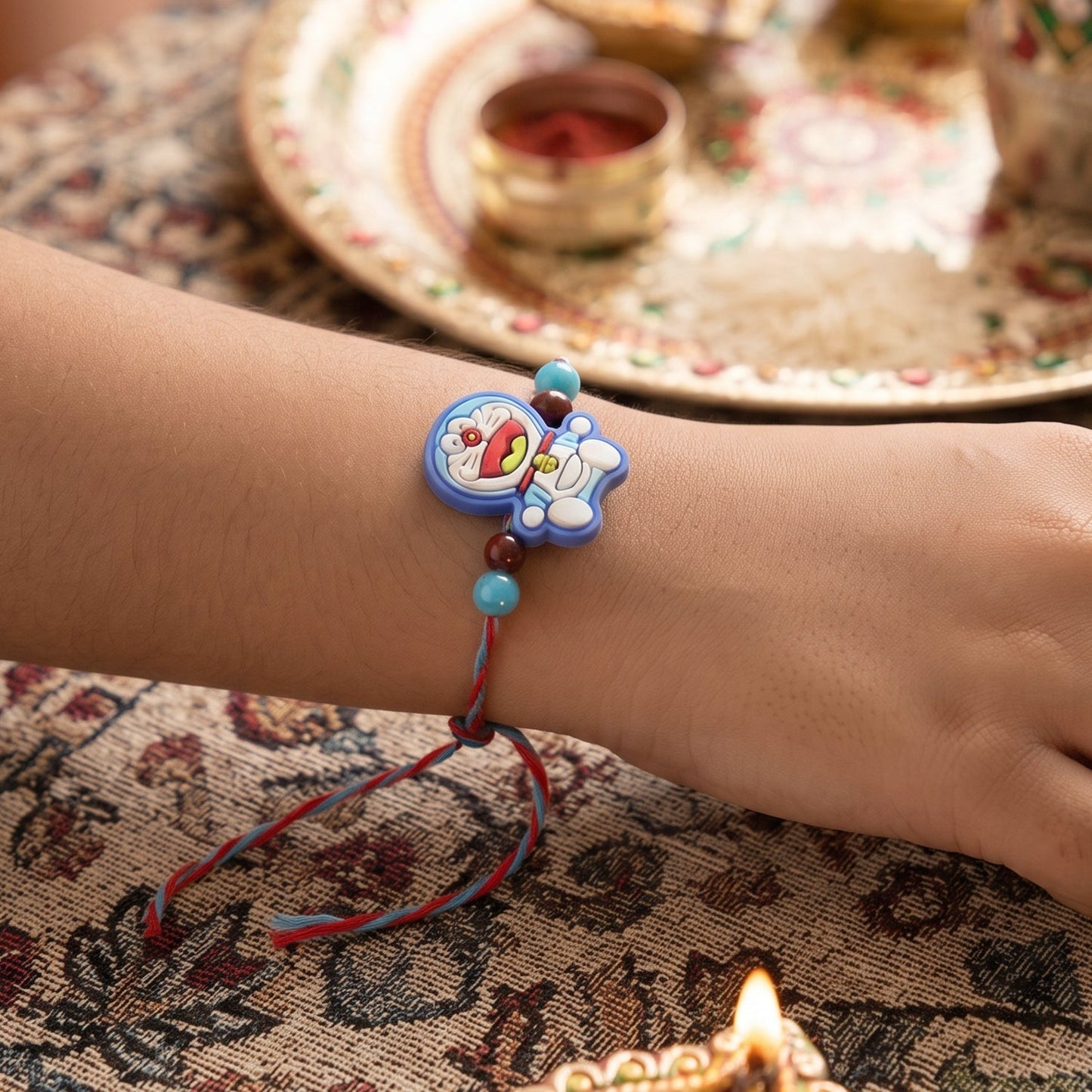Cute Cartoon Face Kids Rakhi with Fun Beaded Festive Look Work (10pcs)