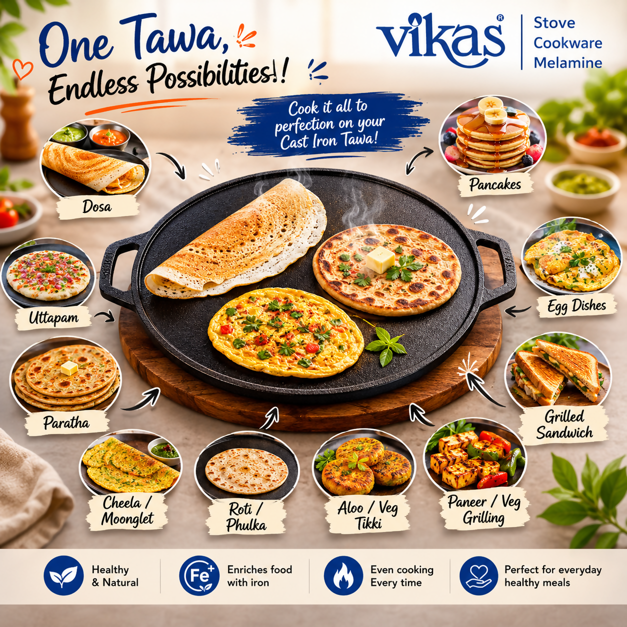 Flat tawa with parathas cooking
