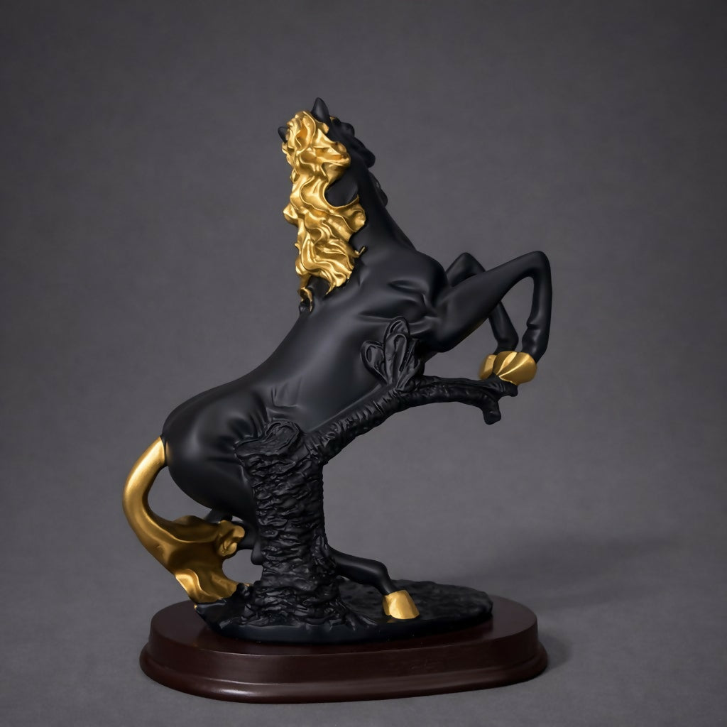 Black gold decorative horse figurine in room setting