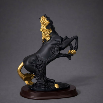 Black gold decorative horse figurine in room setting