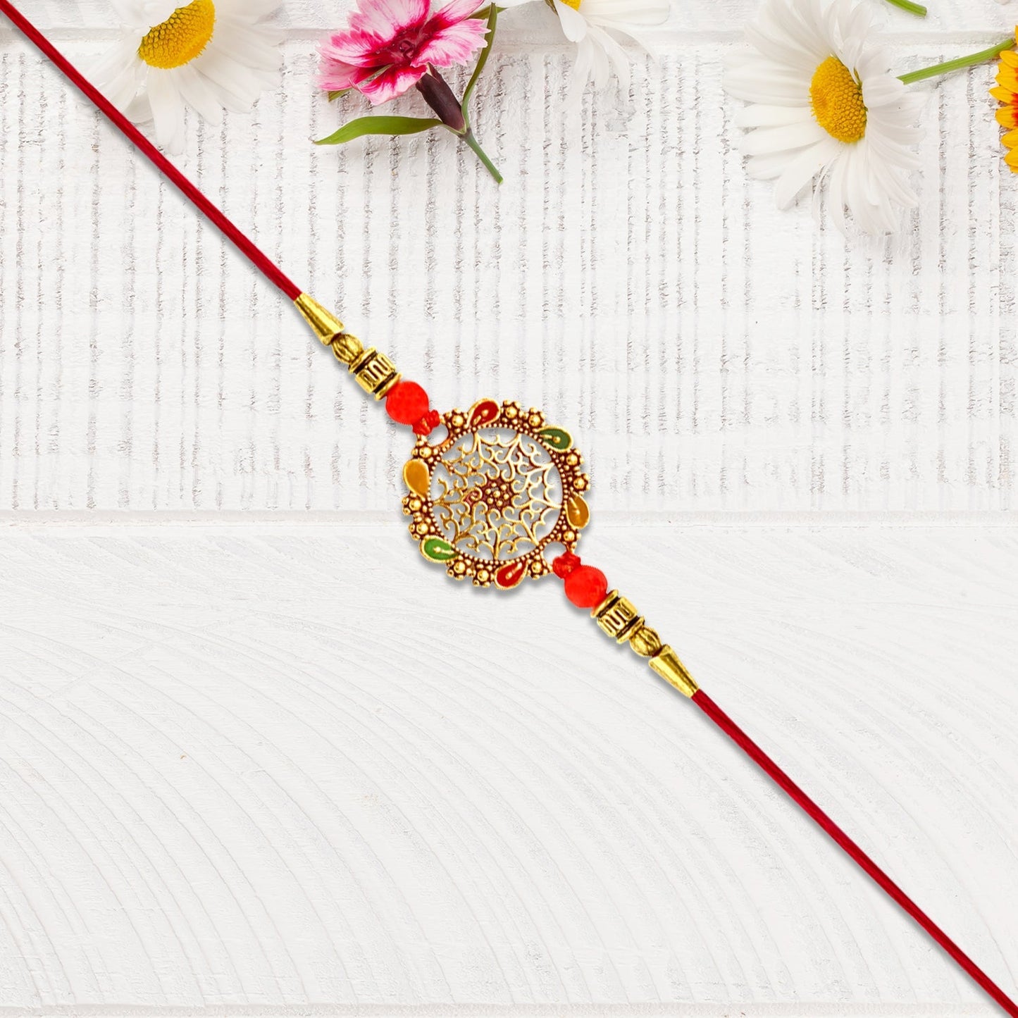 Circular Rakhi with Multicolor Accents, Elegant Raksha Bandhan Gift (10pcs)