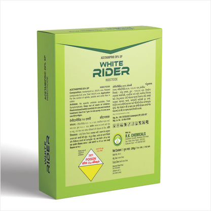 AgriVenture WHITE RIDER ( Acetamiprid 20% SP )Insecticide, Used For The Control Of Sucking Pests Like White Fly, Aphid And Jassids(100Gm,250Gm)