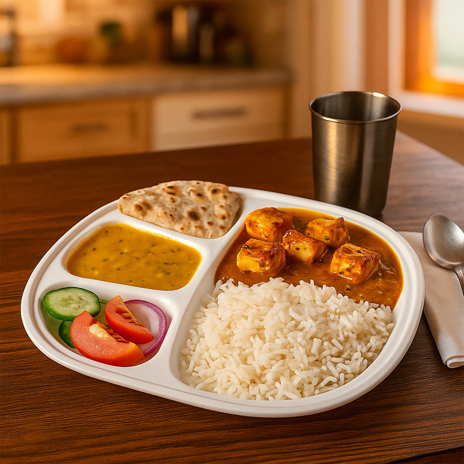 Plastic Large Compartment Dinner Plate / Thali with 4 Sections