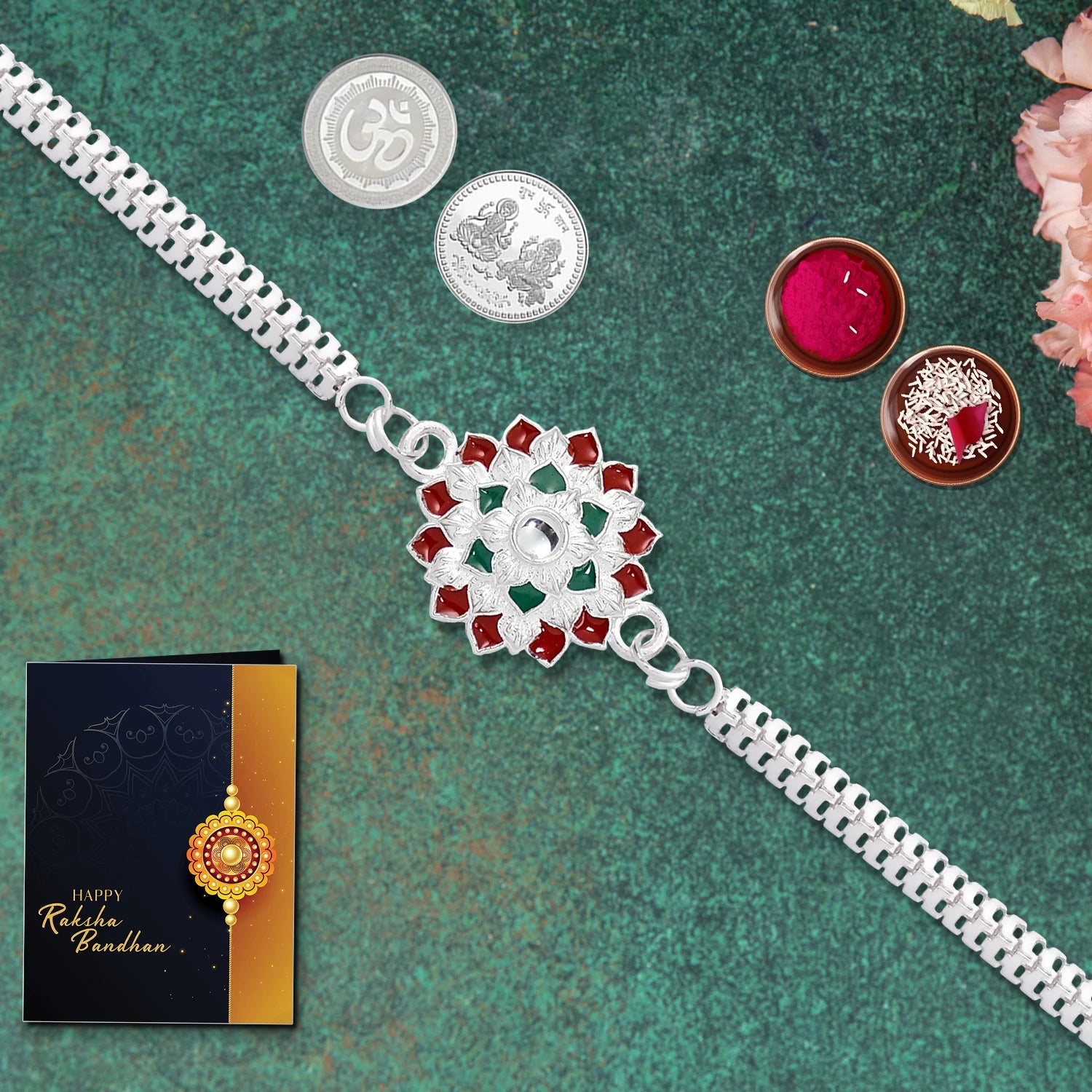 silver rakhi set