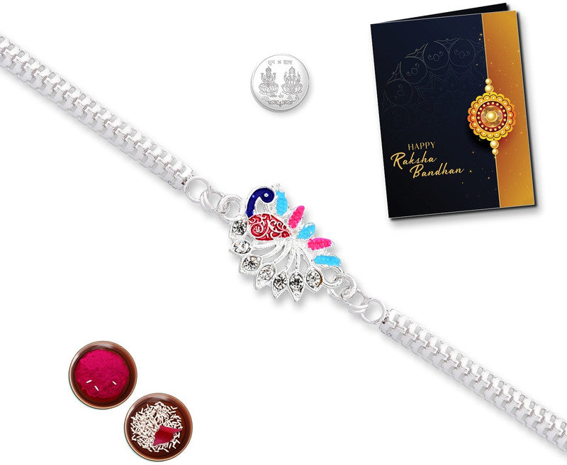periapt Designer Rakhi Gift Set with Roli Chawal, Greeting Card & Coin | Assorted Rakhi